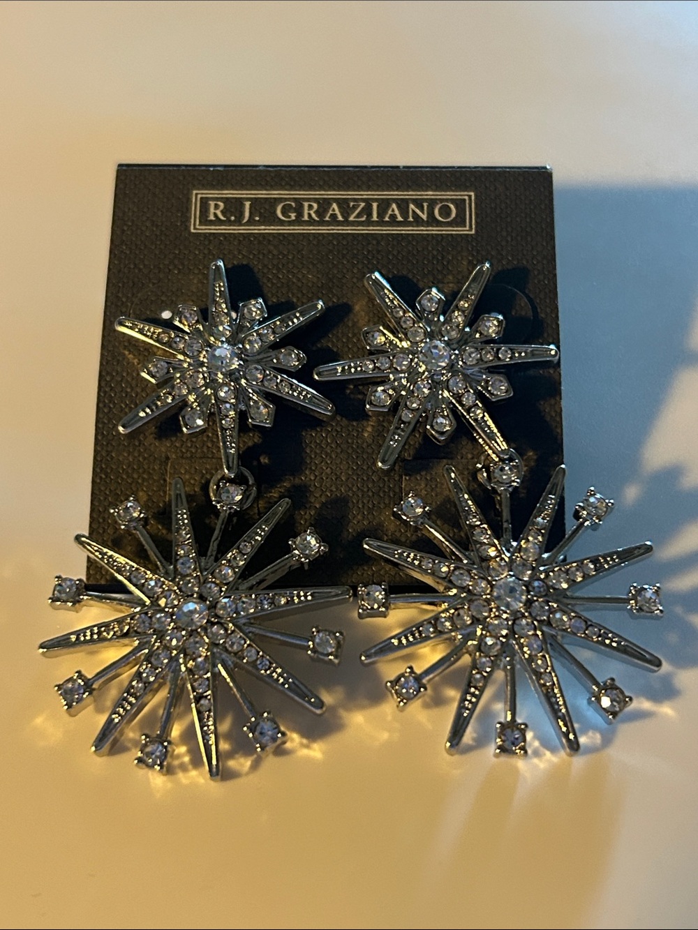 R.J. Graziano Silver Crystal Starburst Drop Earrings